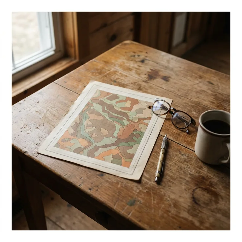 Printed soil survey map with a pencil on a wooden desk