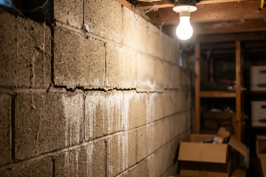 Horizontal crack and inward bow in a concrete block basement wall
